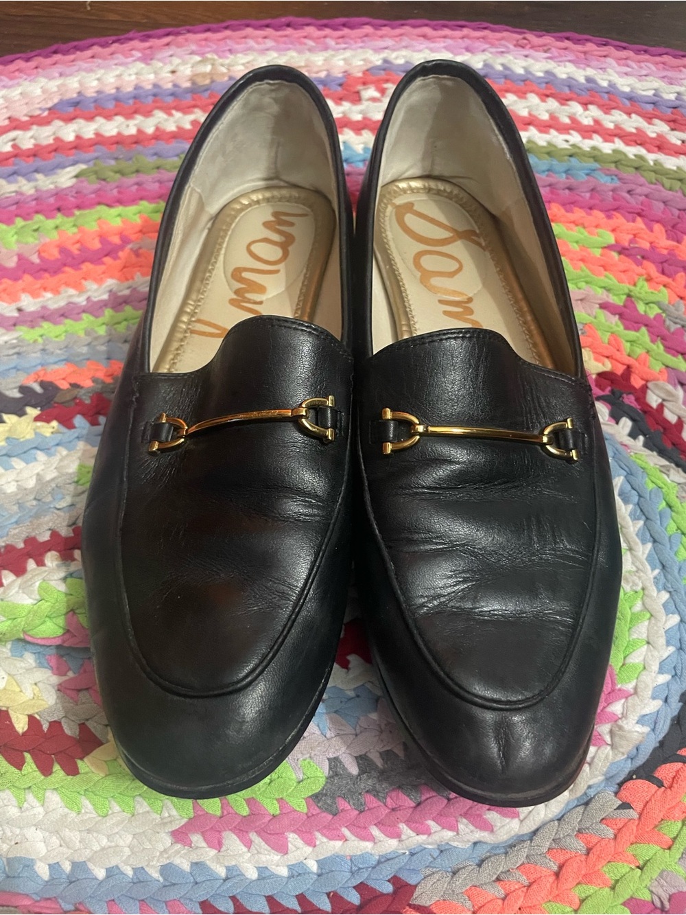 Sam Edelman Black Leather Loafers with Gold Bit